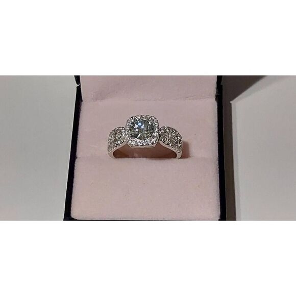 CERTIFIED 2 Ct. Genuine Moissanite Diamond Round Halo/Pave Engagement Ring Sz 8 - Picture 1 of 14